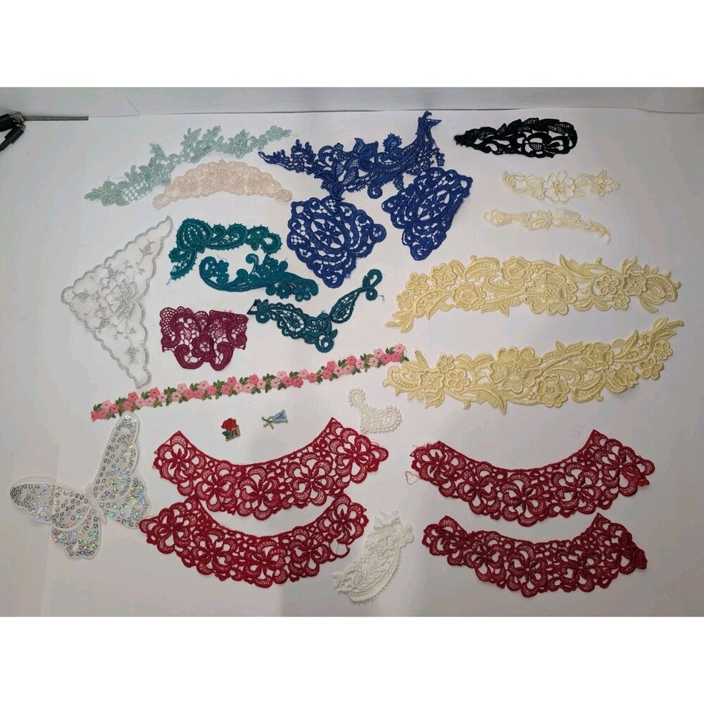 Vintage Venice Lace Applique Lot Mixed Colors Sizes Sew On Trim Craft Bridal Y2K - Picture 4 of 10